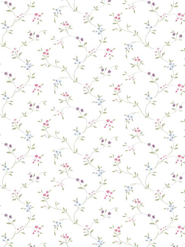 Small Floral Trail wallpaper in pink blue green purple color - pattern number PF38105 - by Patton Norwall in the Pretty Florals collection