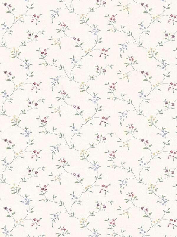 Small Floral Trail wallpaper in cream yellow red blue green color - pattern number PF38106 - by Patton Norwall in the Pretty Florals collection