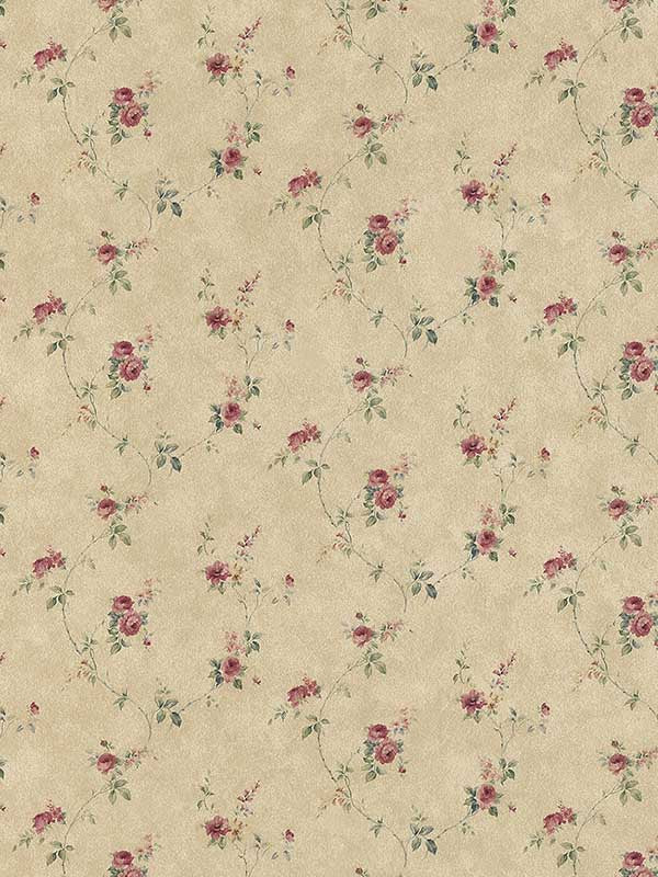 Lauras Trail wallpaper in beige burgundy drk beige color - pattern number PF38116 - by Patton Norwall in the Pretty Florals collection