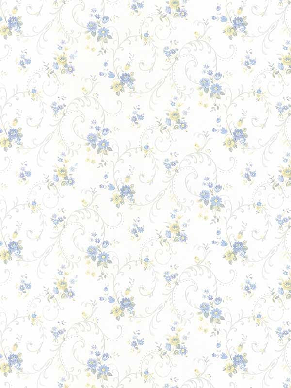 Rhiannon Trail wallpaper in lt blue yellow lt green color - pattern number PF38115 - by Patton Norwall in the Pretty Florals collection