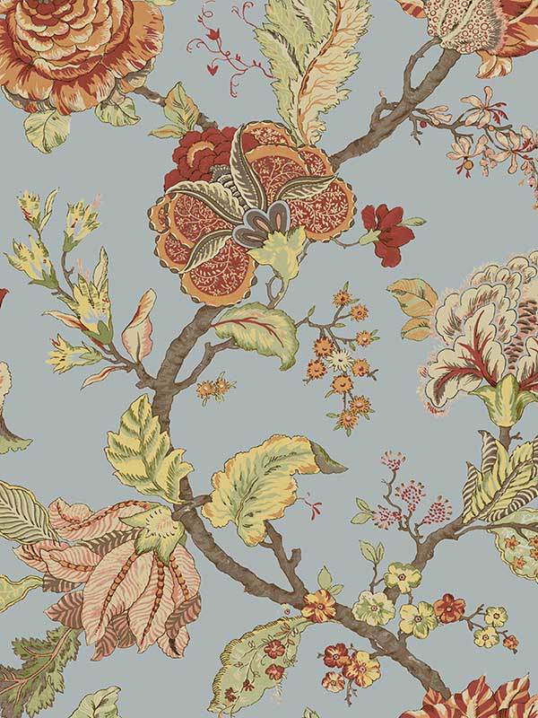 Lana Jacobean wallpaper in blue dusk color - pattern number PR12502 - by Seabrook in the Seabrook Prepasted Wallpaper Assortment collection