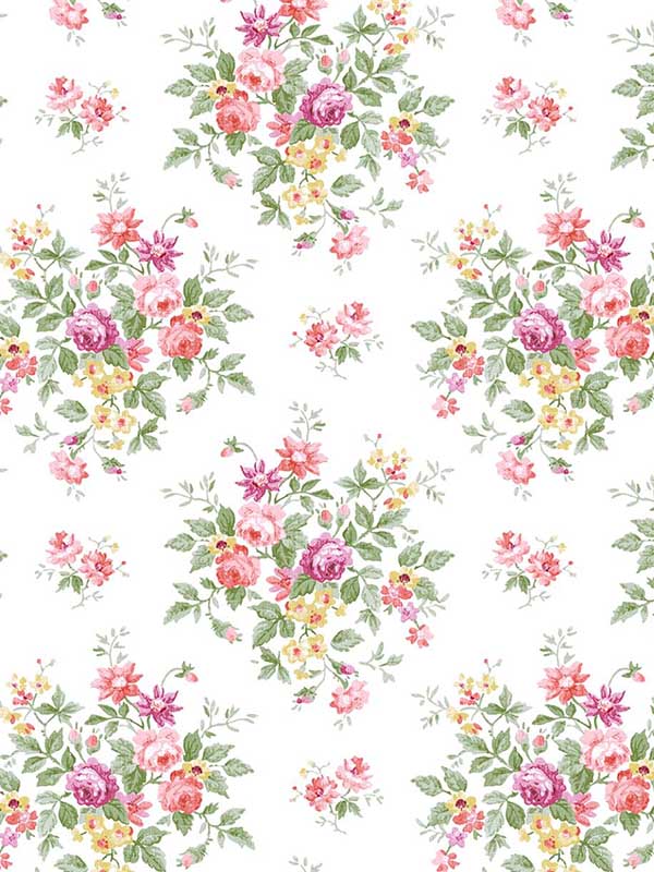 Floral Bouquet Prepasted wallpaper in watermelon and buttercup color - pattern number PR12601 - by Seabrook in the Seabrook Prepasted Wallpaper Assortment collection