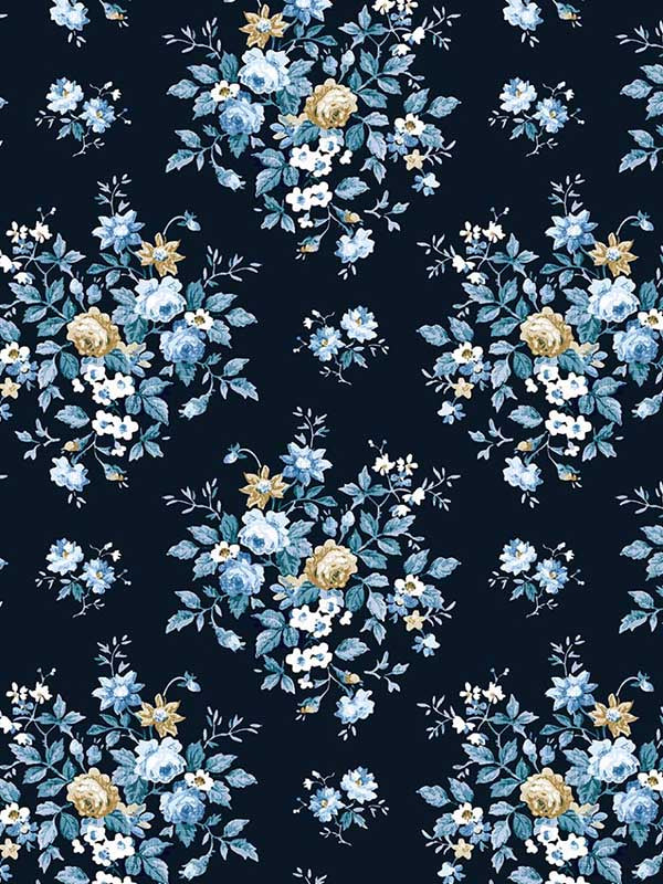 Floral Bouquet Prepasted wallpaper in midnight blue and toffee color - pattern number PR12602 - by Seabrook in the Seabrook Prepasted Wallpaper Assortment collection