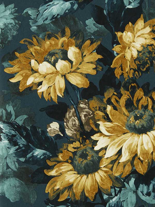 Sunforest fabric in denim ochre color - pattern number W0162/01.CAC.0 - by Clarke and Clarke in the Marianne collection