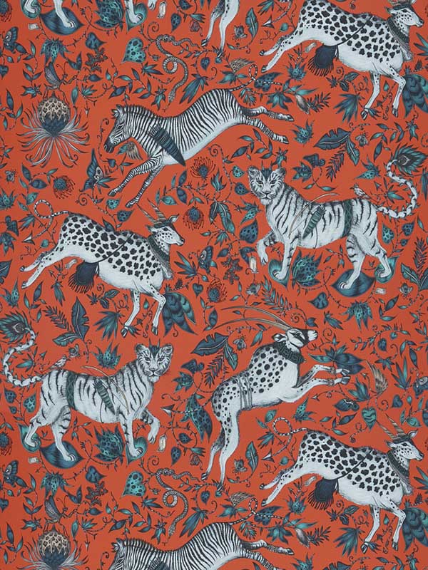 Protea wallpaper in coral color - pattern number W0119/03.CAC.0 - by Clarke and Clarke in the Wilderie By Emma J Shipley collection