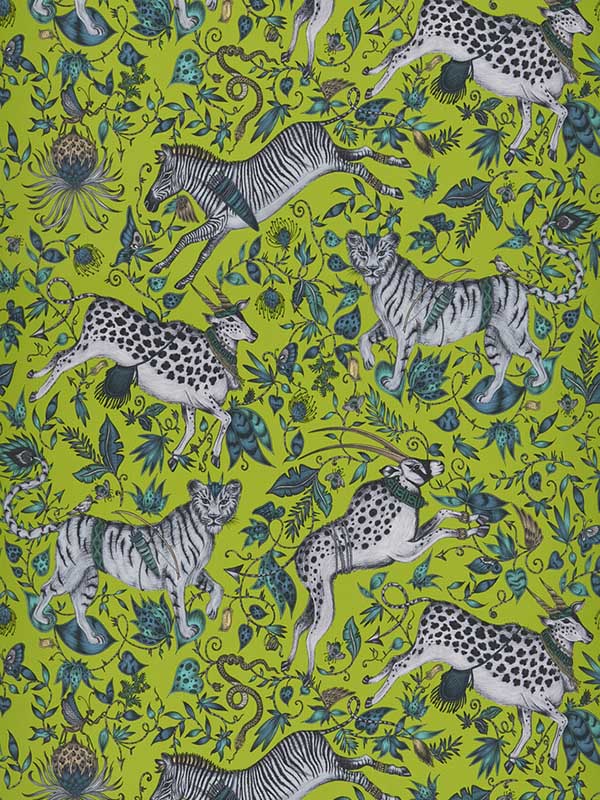 Protea wallpaper in lime color - pattern number W0119/05.CAC.0 - by Clarke and Clarke in the Wilderie By Emma J Shipley collection
