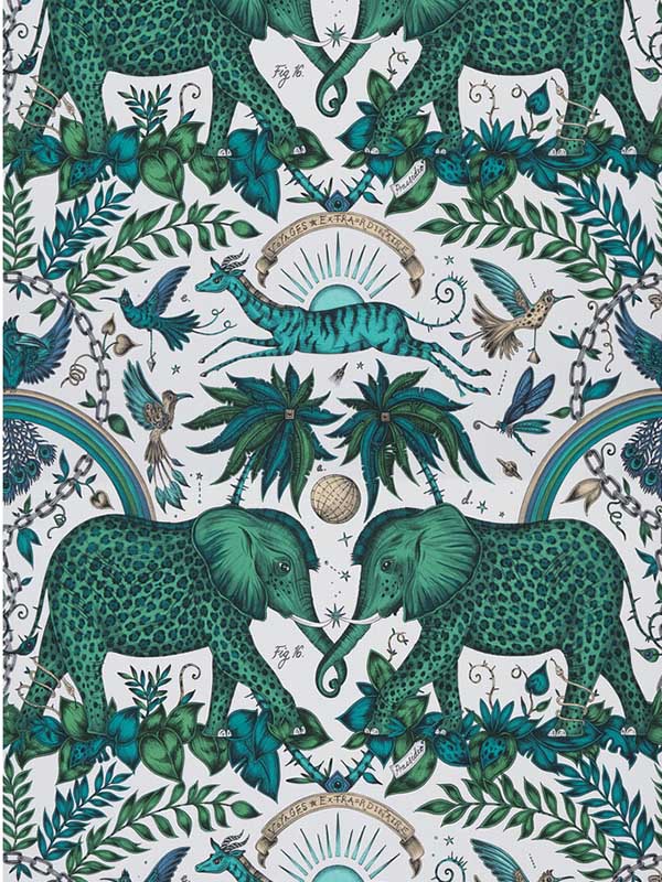 Zambezi fabric in green color - pattern number W0121/03.CAC.0 - by Clarke and Clarke in the Wilderie By Emma J Shipley collection