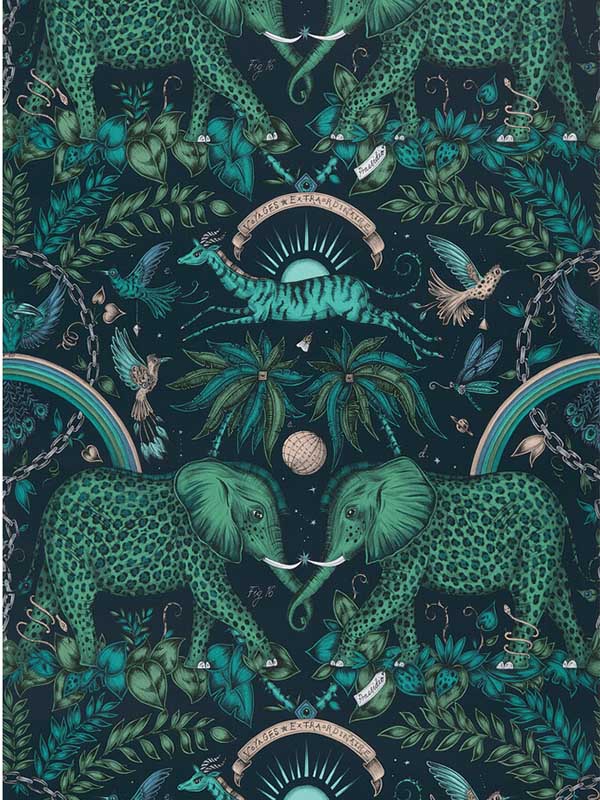 Zambezi wallpaper in teal color - pattern number W0121/06.CAC.0 - by Clarke and Clarke in the Wilderie By Emma J Shipley collection