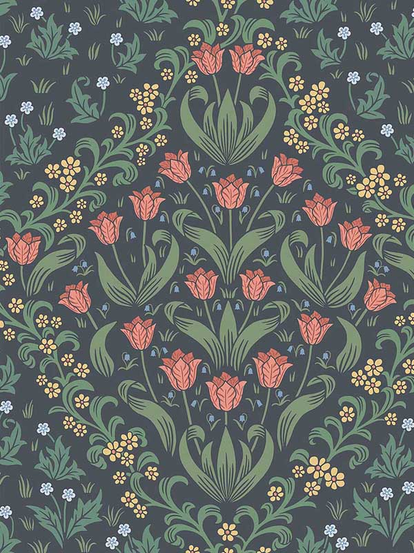 Tudor Garden wallpaper in rouge and forest green color - pattern number 118/2002.CS.0 - by Cole and Son in the Historic Royal Palaces Great Masters collection