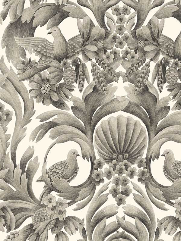 Gibbons Carving wallpaper in soot stone color - pattern number 118/9020.CS.0 - by Cole and Son in the Historic Royal Palaces Great Masters collection