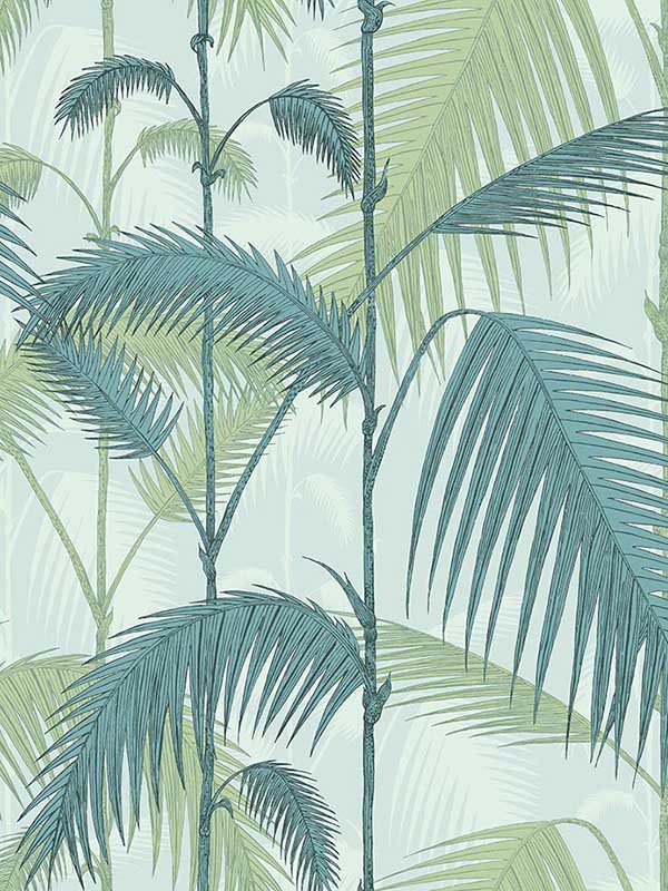 Palm Jungle fabric in print room blue mint color - pattern number 112/1001.CS.0 - by Cole and Son in the Icons collection