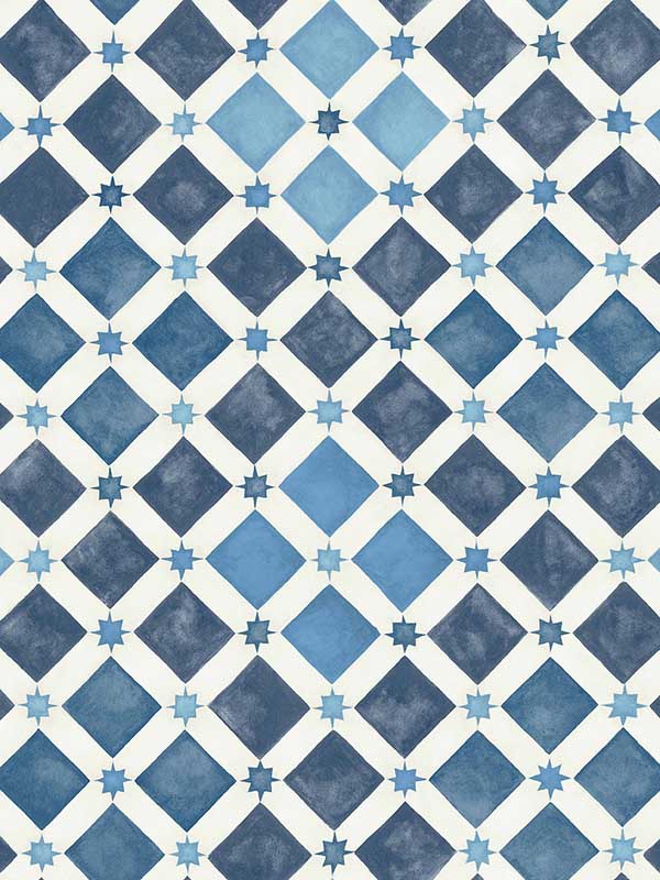Zellige wallpaper in china blue and white color - pattern number 113/11032.CS.0 - by Cole and Son in the Martyn Lawrence Bullard collection