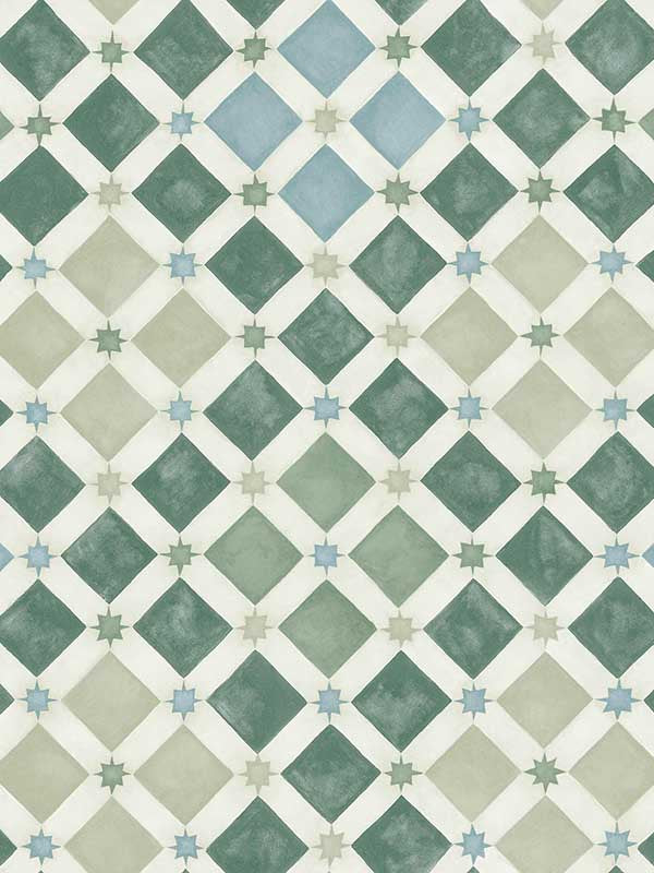 Zellige wallpaper in olive and print room blue color - pattern number 113/11033.CS.0 - by Cole and Son in the Martyn Lawrence Bullard collection