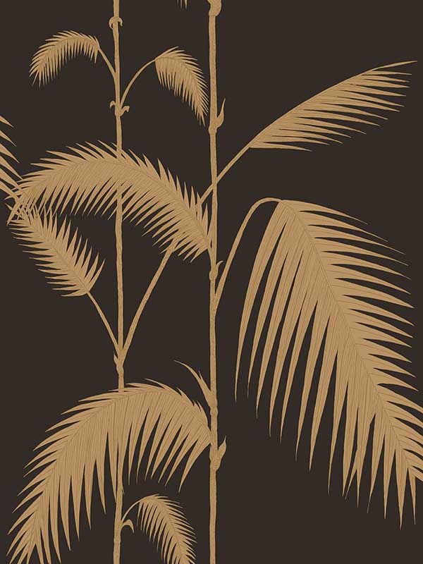 Palm Leaves fabric in black gold color - pattern number 66/2014.CS.0 - by Cole and Son in the New Contemporary collection