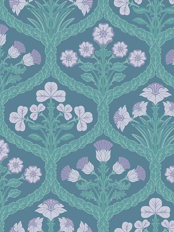 Floral Kingdom fabric in lilac teal color - pattern number 116/3011.CS.0 - by Cole and Son in the Pearwood collection
