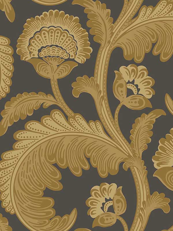 Fanfare Flock fabric in ochre charcoal color - pattern number 116/7027.CS.0 - by Cole and Son in the Pearwood collection