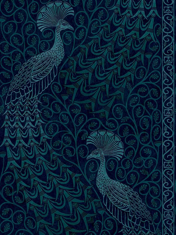 Pavo Parade wallpaper in metallic petrol ink color - pattern number 116/8028.CS.0 - by Cole and Son in the Pearwood collection