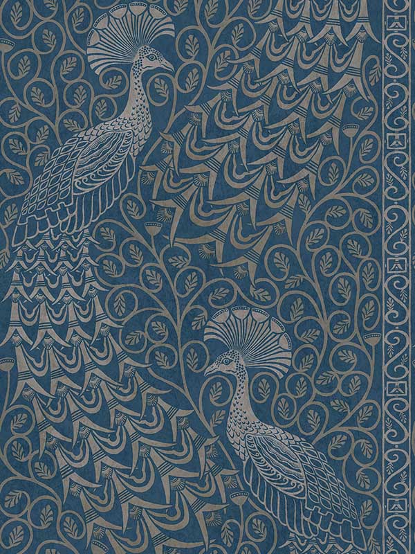 Pavo Parade wallpaper in metallic silver denim color - pattern number 116/8029.CS.0 - by Cole and Son in the Pearwood collection