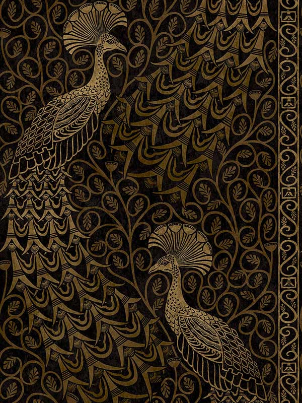 Pavo Parade wallpaper in metallic gold soot color - pattern number 116/8032.CS.0 - by Cole and Son in the Pearwood collection