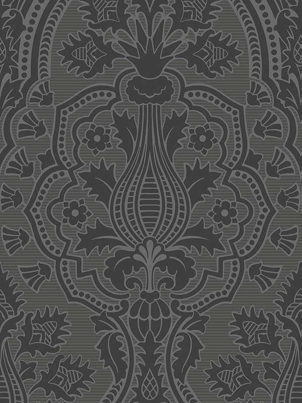 Pugin Palace Flock fabric in charcoal color - pattern number 116/9035.CS.0 - by Cole and Son in the Pearwood collection