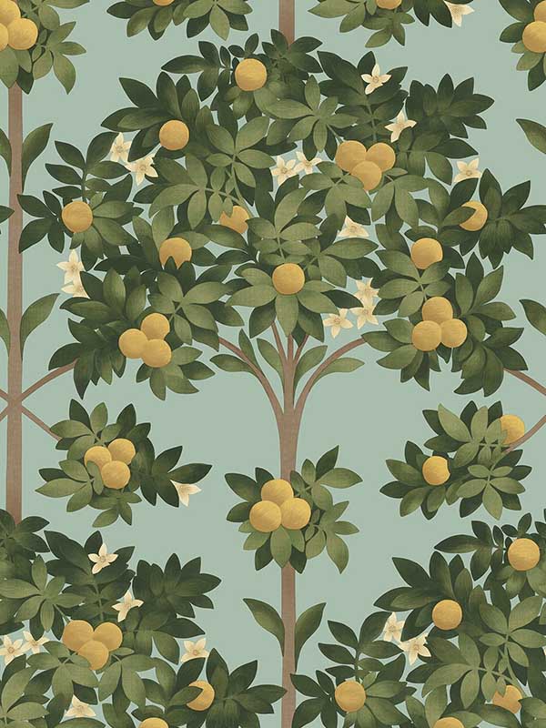 Orange Blossom fabric in lemon dark olive grn duck egg color - pattern number 117/1002.CS.0 - by Cole and Son in the Seville collection