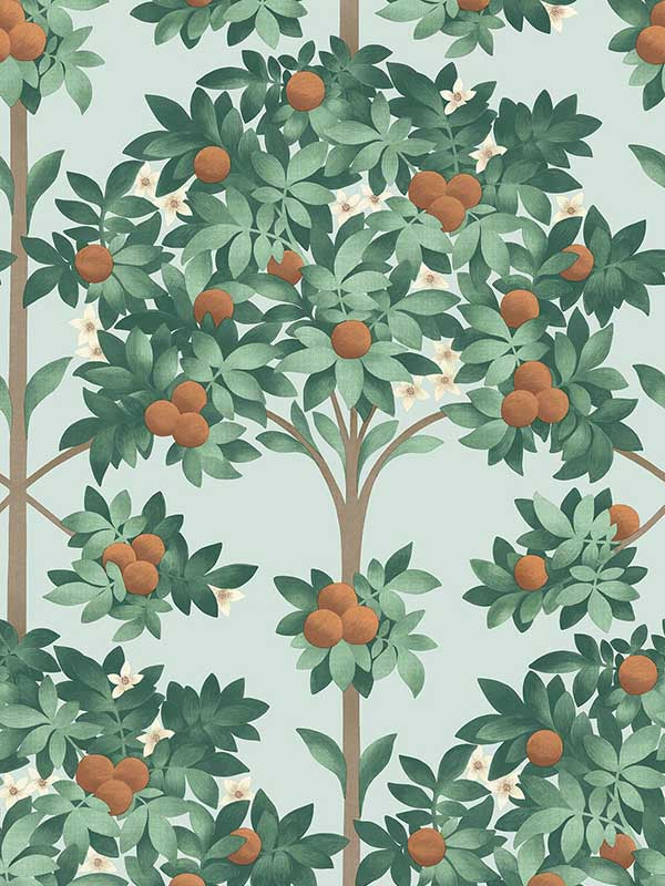 Orange Blossom fabric in burnt orange mint seafoam color - pattern number 117/1004.CS.0 - by Cole and Son in the Seville collection