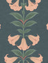Angels Trumpet fabric in coral and viridian on ink color - pattern number 117/3009.CS.0 - by Cole and Son in the Seville collection