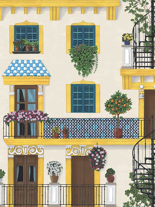 Alfaro fabric in canary yellow and petrol on parchment color - pattern number 117/4010.CS.0 - by Cole and Son in the Seville collection