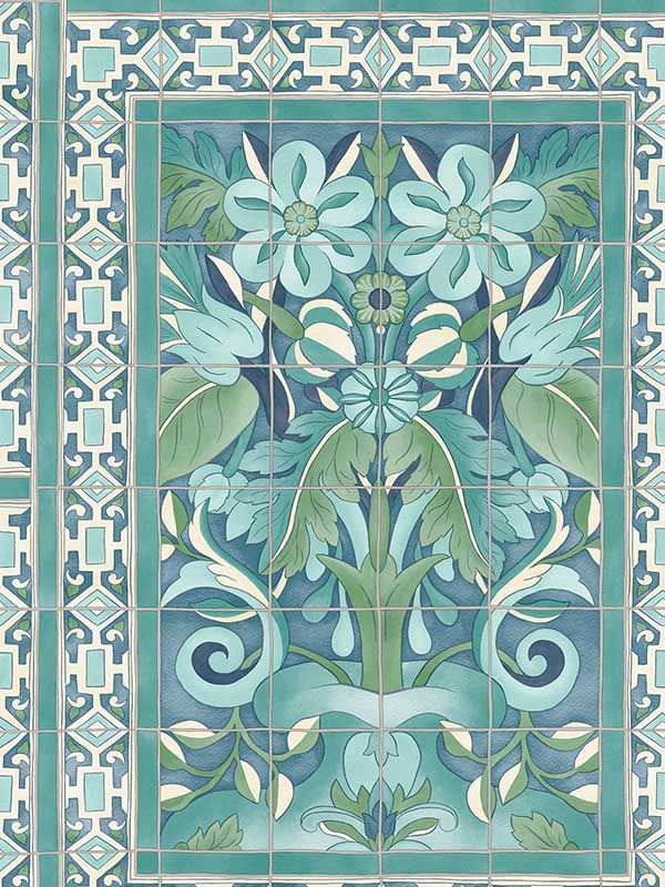 Triana fabric in teal and dark teal on denim color - pattern number 117/5014.CS.0 - by Cole and Son in the Seville collection