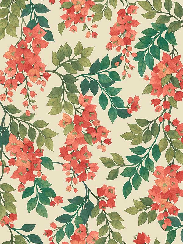 Bougainvillea fabric in rouge olive green emerald cream color - pattern number 117/6016.CS.0 - by Cole and Son in the Seville collection