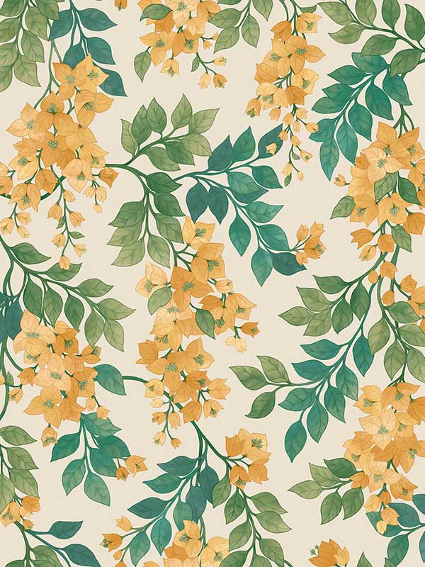 Bougainvillea fabric in marigold leaf green emerald parchment color - pattern number 117/6018.CS.0 - by Cole and Son in the Seville collection