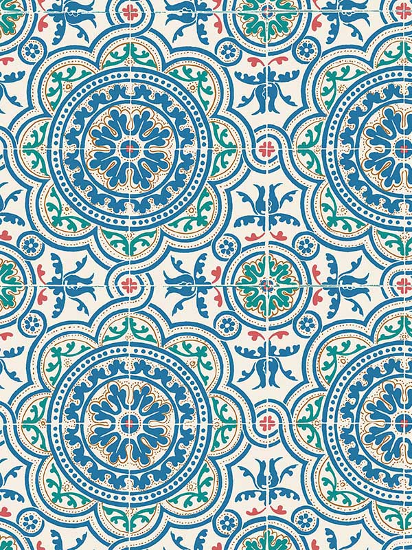 Piccadilly fabric in denim and rouge on chalk color - pattern number 117/8024.CS.0 - by Cole and Son in the Seville collection