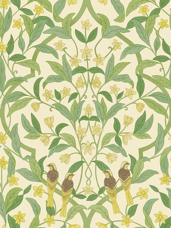 Jasmine and Serin Symphony wallpaper in chartreuse green white color - pattern number 117/10031.CS.0 - by Cole and Son in the Seville collection