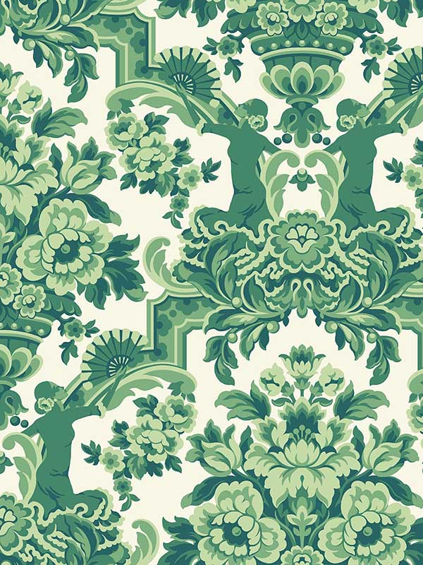 Lola wallpaper in forest greens on white color - pattern number 117/13040.CS.0 - by Cole and Son in the Seville collection