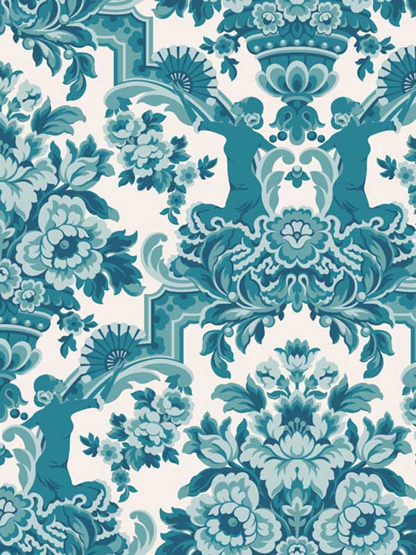 Lola wallpaper in petrol blues on white color - pattern number 117/13042.CS.0 - by Cole and Son in the Seville collection