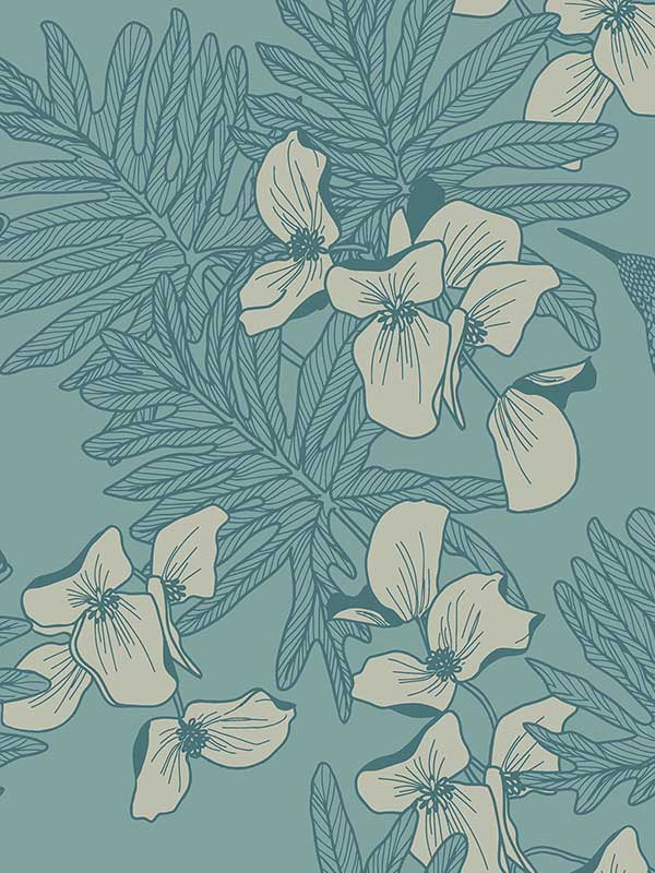 Hummingbird wallpaper in seafoam color - pattern number 180411703 - by Maxwell in the Aurora collection