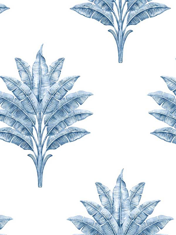Sea Breeze Palm Peel and Stick wallpaper in coastal blue color - pattern number HG10602 - by NextWall in the Peel and Stick Wallpaper by Harry and Grace 2 collection