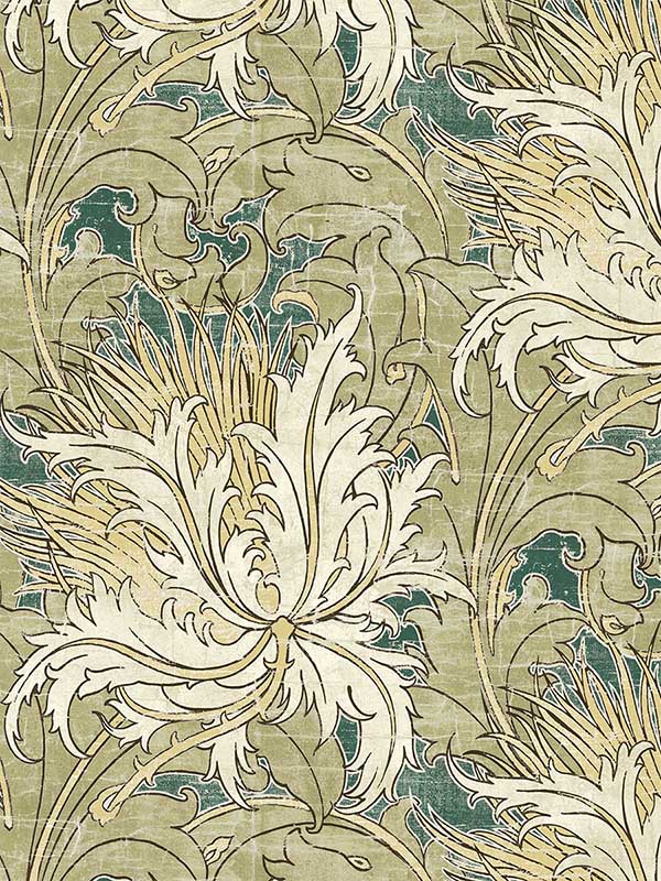 Floral Folly Peel and Stick wallpaper in juniper and parchment color - pattern number NW50704 - by NextWall in the Peel and Stick Wallpaper by Nextwall collection