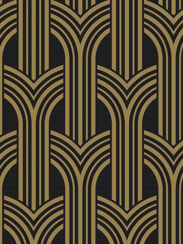 Deco Geometric Arches Peel and Stick wallpaper in ebony and metallic gold color - pattern number NW50900 - by NextWall in the Peel and Stick Wallpaper by Nextwall collection