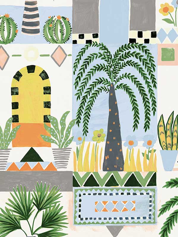 Tropical Facade Peel and Stick fabric in sky blue and off white color - pattern number NW52600 - by NextWall in the Peel and Stick Wallpaper by Nextwall collection