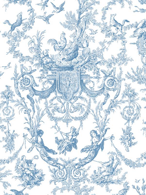 Old World Toile wallpaper in blue and white color - pattern number AT4241 - by York in the Toiles Resource Library collection