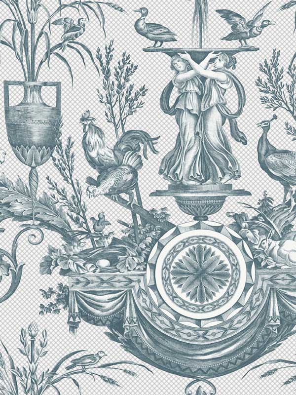 Avian Fountain Toile fabric in jade color - pattern number RT7811 - by York in the Toiles Resource Library collection