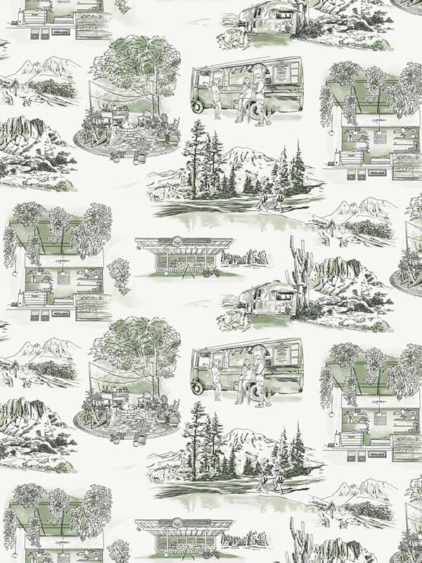 Modern Vista Toile fabric in evergreen color - pattern number RT7863 - by York in the Toiles Resource Library collection