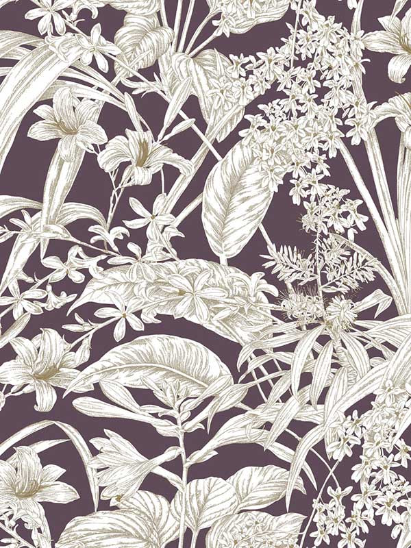 Orchid Conservatory Toile wallpaper in mulberry color - pattern number RT7881 - by York in the Toiles Resource Library collection