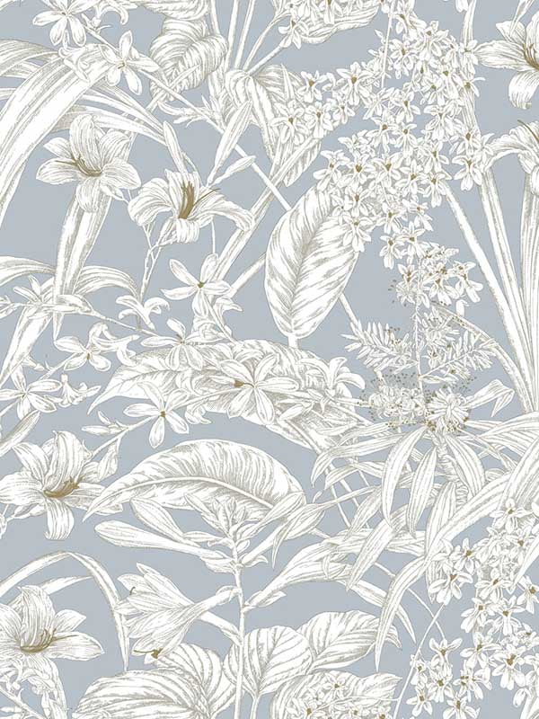 Orchid Conservatory Toile wallpaper in blue and taupe color - pattern number RT7884 - by York in the Toiles Resource Library collection