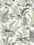 Mushroom Garden Toile wallpaper in red and green color - pattern number RT7891 - by York in the Toiles Resource Library collection