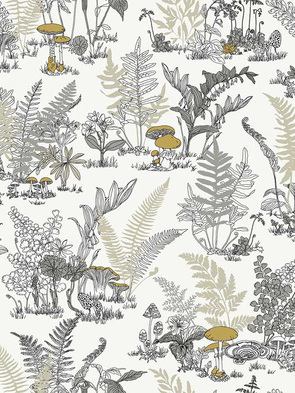 Mushroom Garden Toile wallpaper in neutral and gold color - pattern number RT7892 - by York in the Toiles Resource Library collection