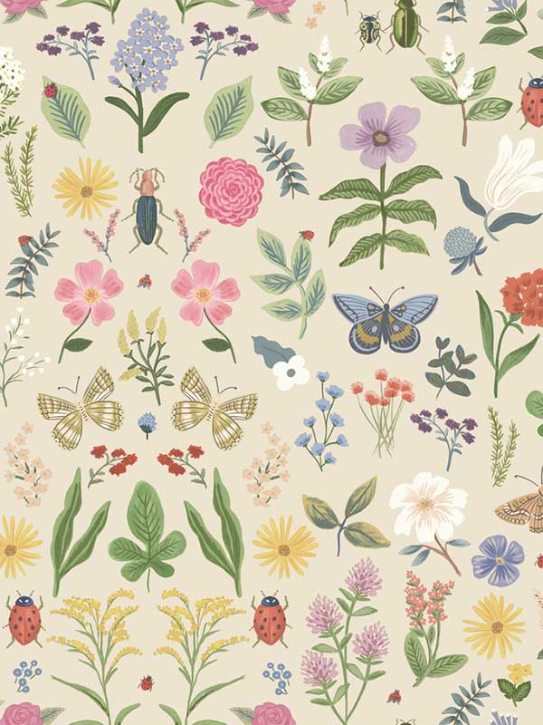 Curio Peel and Stick fabric in cream color - pattern number PSW1542RL - by Rifle Paper Co in the Rifle Paper Co Third Edition Peel and Stick Wallpaper collection