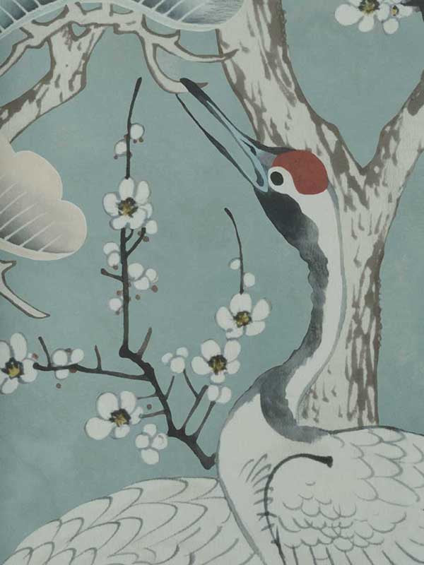 Kyoto Blossom 4 Panel mural in 03 mist color - pattern number 231117403 - by Maxwell in the V and A Decorative Papers collection