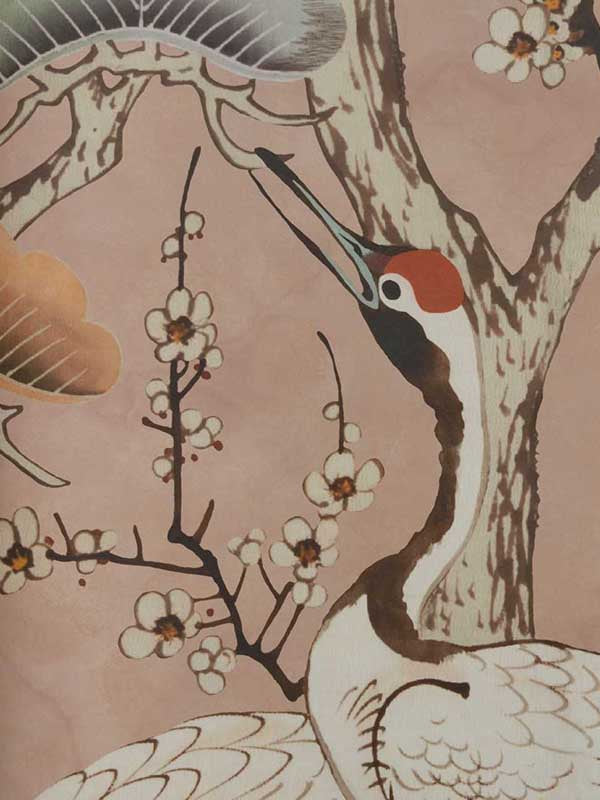 Kyoto Blossom 4 Panel mural in 04 sandstone color - pattern number 231117404 - by Maxwell in the V and A Decorative Papers collection